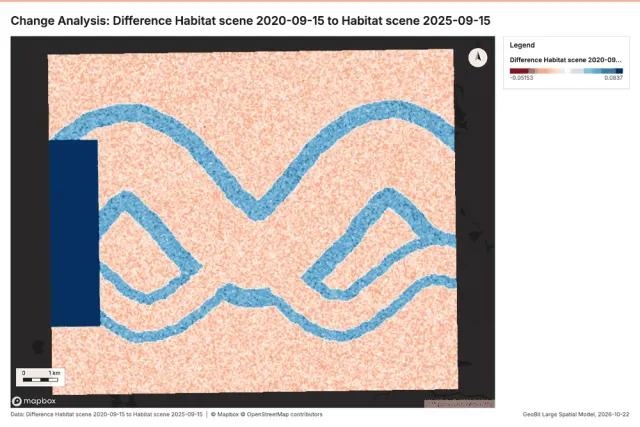 Change Analysis: Difference Habitat scene 2020-09-15 to Habitat scene 2025-09-15