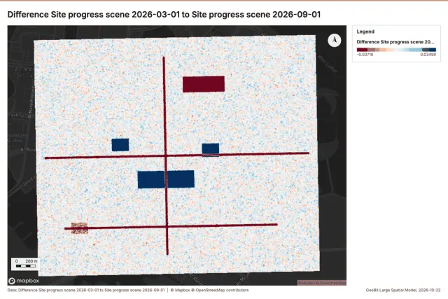 Difference Site progress scene 2026-03-01 to Site progress scene 2026-09-01