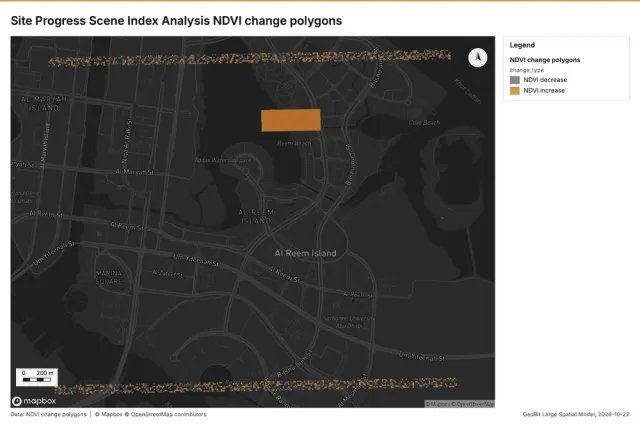 Site Progress Scene Index Analysis NDVI change polygons
