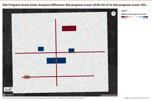 Site Progress Scene Index Analysis Difference Site progress scene 2026-03-01 to Site progress scene 2026-09-01