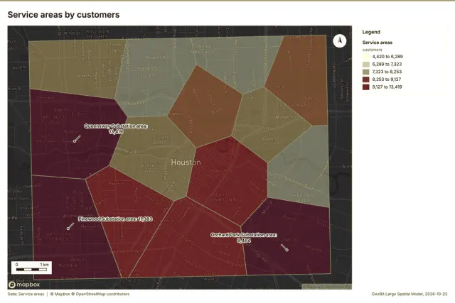 Service areas by customers