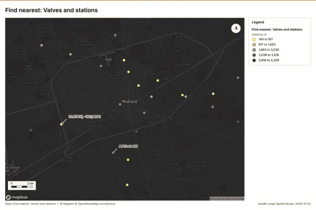 Find nearest: Valves and stations