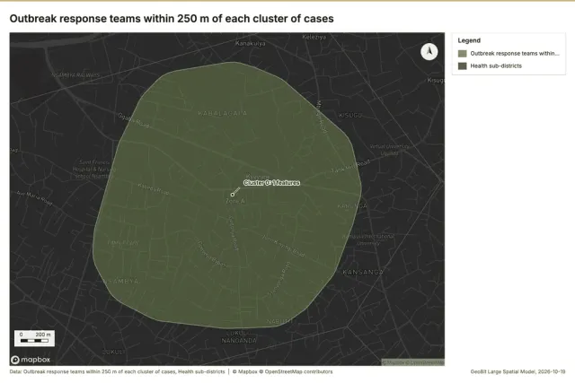 Outbreak response teams within 250 m of each cluster of cases