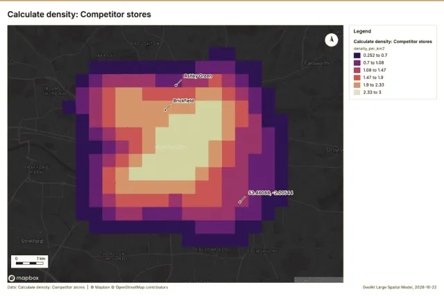 Calculate density: Competitor stores