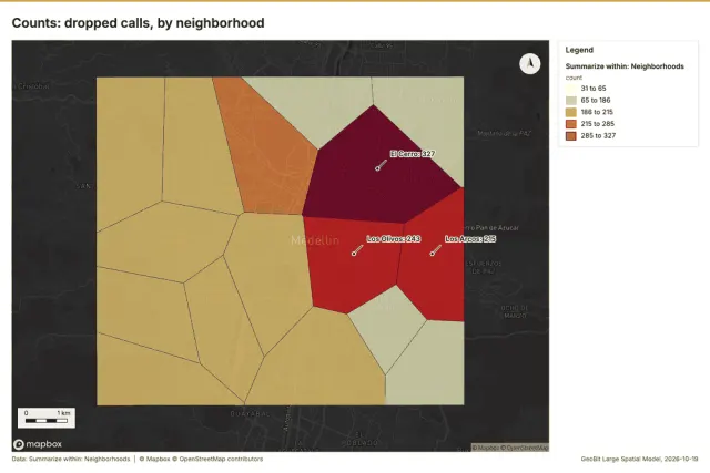 Counts: dropped calls, by neighborhood