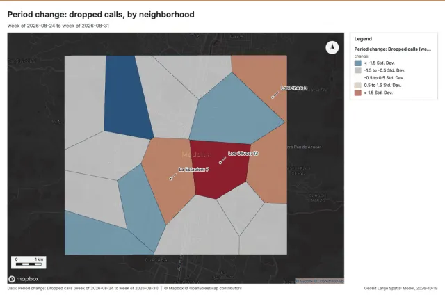 Period change: dropped calls, by neighborhood