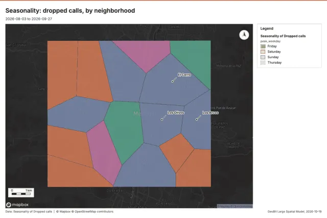 Seasonality: dropped calls, by neighborhood