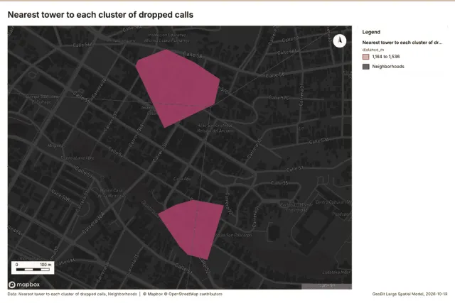 Nearest tower to each cluster of dropped calls