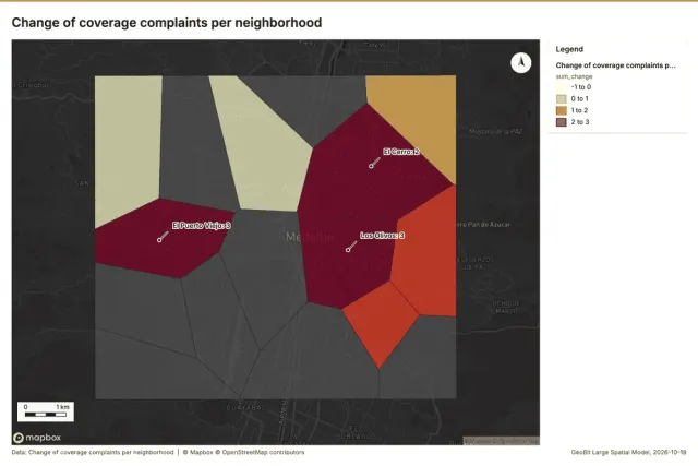 Change of coverage complaints per neighborhood