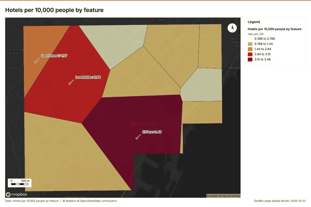 Hotels per 10,000 people by feature